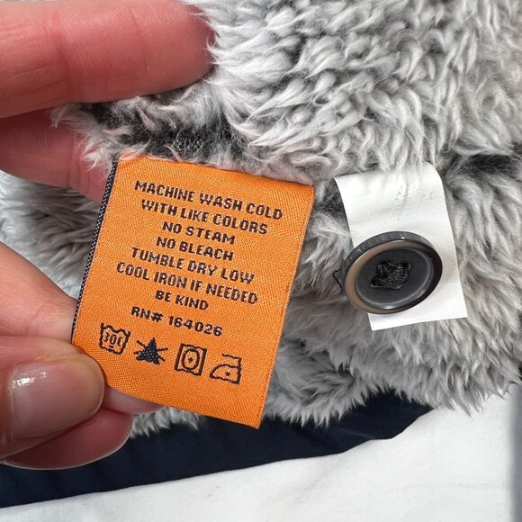 Tailor Vintage Mens Canvas Faux Shearling Fleece Lined Jacket Cord Collar Blue L - Picture 11 of 15